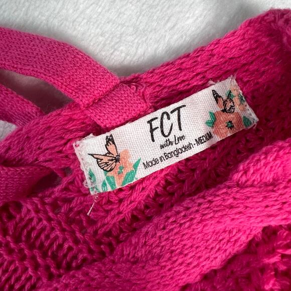 FCT With Love Hot Pink V-Neck Sweater with Lace-Up Back Size Medium - Picture 6 of 9
